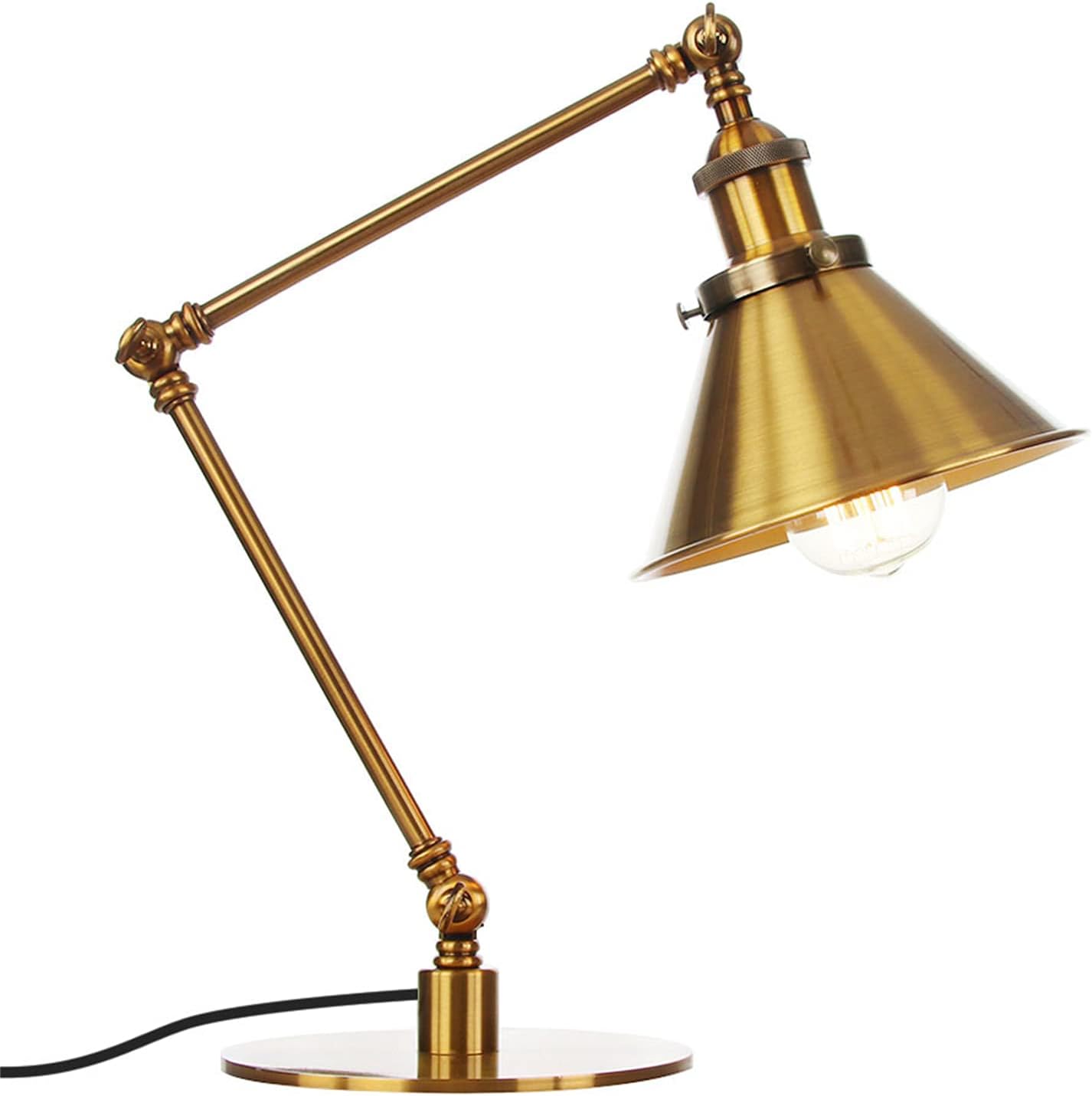 Makeup Vintage Desk Lamp, Industrial Metal Task Table Lamp with Adjustable Swing Arm, Bedroom Bedside Night Light Cafe Retro Reading Lighting,Gold