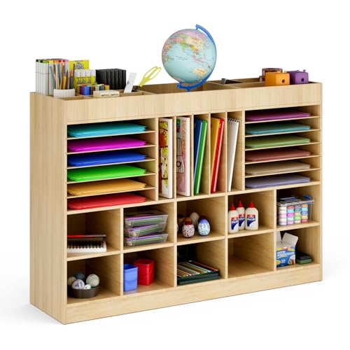 Kikihouse Classroom Sectional Cubbie Storage Unit, Wooden Craft Storage Cabinet with Adjustable Shelves for Playroom and Kids Room Furniture, Toy Organizer Storage