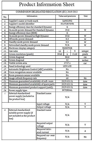 SAMSUNG TU87F 81,3 CM [32] 3840 X 2160 PIXELES 4K ULTRA HD LED NEGRO (SAMSUNG F32TU870VR - LED MONITOR - 32 [31.5 VIEWABLE] - 38