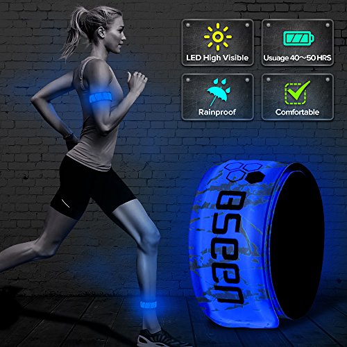 BSEEN LED Armband, 2ed Generation LED Slap Bracelets, Patented Heat Sealed Glow in The Dark Water/Sweat Resistant Glowing Sports Wristbands for Running, Cycling, Hiking, Jogging (Blue-Design II)
