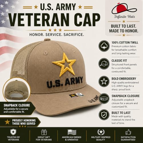 Image of US Army Veteran Hat for Men - Officially Licensed Military Baseball Cap, for Veterans