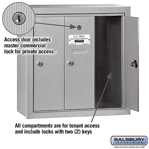Salsbury Industries 3503Asp Surface Mounted Vertical Mailbox With Master Commercial Lock, Private Access And 3 Doors, Aluminum #TOP1