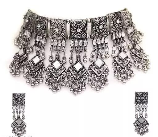 Molika Kundan Work Oxidised Mirror Silver Jewellery set for Girls and Women (B0BX3R1P9B) Amazon Price History, Amazon Price Tracker