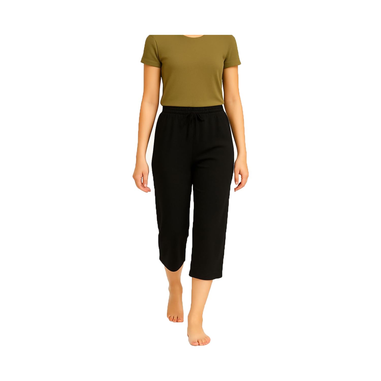 Women's Mid Waisted Capri Pants, Loosefit Yoga Pants Single Pack Black-picture-39
