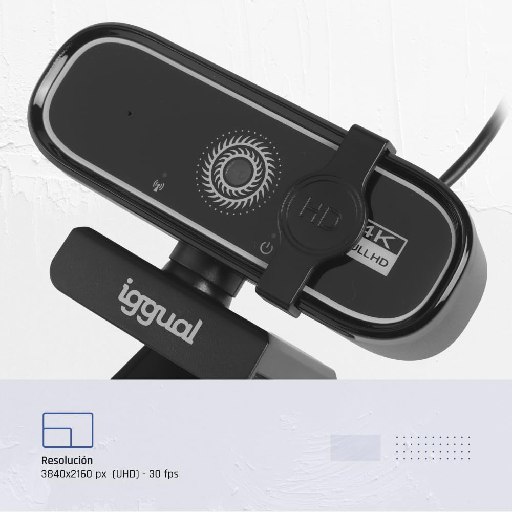 iggual Profesjonalna kamera internetowa WC3840 Business Pro View – obraz 4K UHD i wyraźny dźwięk do rozmów wideo Automatyczna regulacja ostrości - Zasilanie przez USB - obsługuje dowolny system