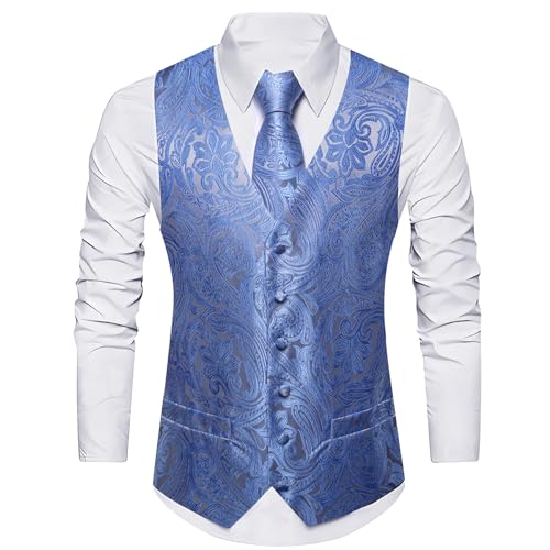 Image of Barry.Wang Men's Suit Vest Formal /Leisure Paisley Jacquard Silk Tie Pocket Square Waistcoat Set Wedding 5PCS