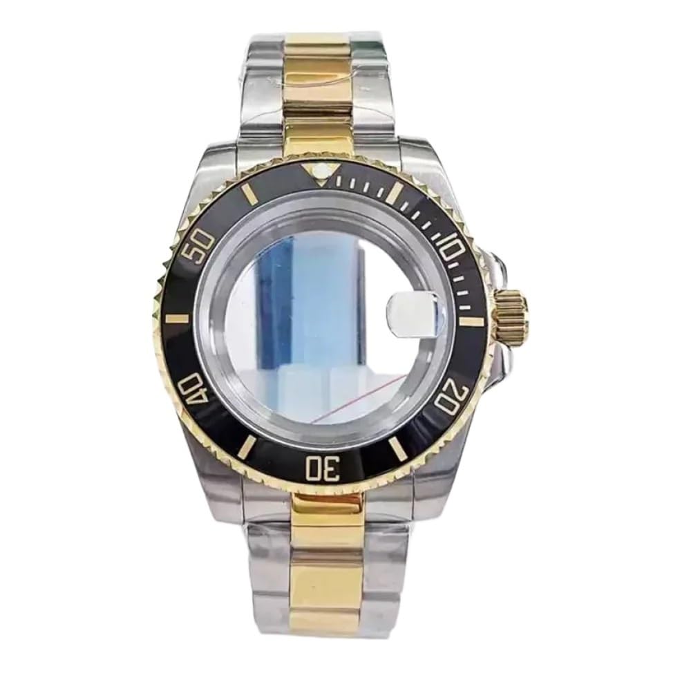 1 Stück 40 mm Uhrengehäuse/-band Silber-Gold-Armband for NH35 NH36 Uhrwerk Transparenter Boden Lupe Saphirglas