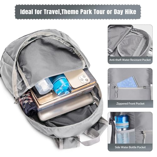 Image of ZOMAKE Ultra Lightweight Hiking Backpack 20L, Packable Small Backpacks Water Resistant Daypack for Women Men(Silver Grey)