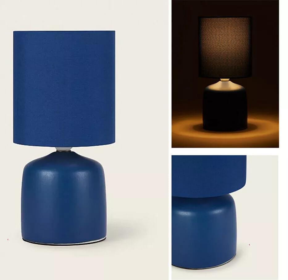 New Modern and Stunning Navy Ceramic Base Table Lamp with Navy Blue Fabric Shade Bedside Light Any Room Home Office Decor - D39
