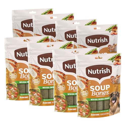 Nutrish Soup Bones Premium Dog Chews with Real Chicken and Veggies 6.3 oz. Bag Pack of 8 (Rachael Ray)