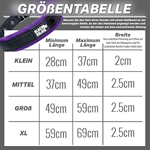 Black Rhino - Das Comfort Halsband Super Weiches Neopren Gepostertes Hundehalsband für alle Hunderassen - Hochbeanspruchbar Verstellbar Reflektierend Wetterfest (Mittel, Lila/Schwarz)