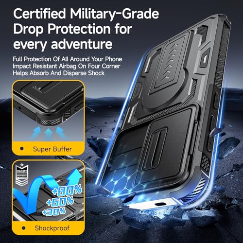 ROISKIN for Samsung Galaxy S25 / S24 Case with Protective Flim (2 Pack) & Slide Full Camera Protection Cover & Kickstand, Military Grade Shockproof Rugged Case for Samsung S24 / S25, Black by ROISKIN - Image 5