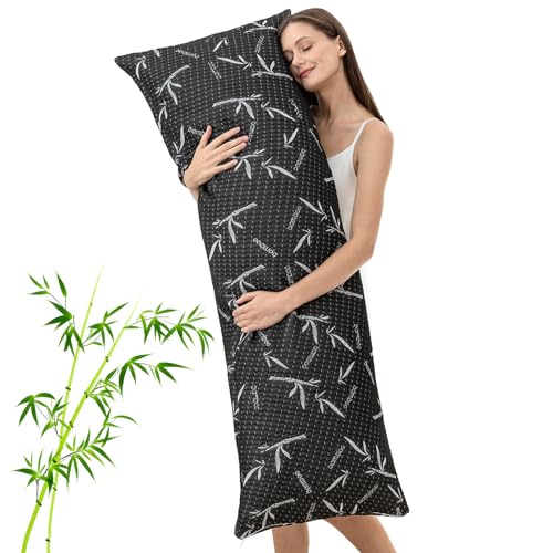 Full Body Pillow with Removable Pillowcase for Adults,(Memory Foam Filling)(Long Pillow for Side Sleepers) (Fluffy and Firm)(Adjustable Filling)(20×54 Inch,Black)