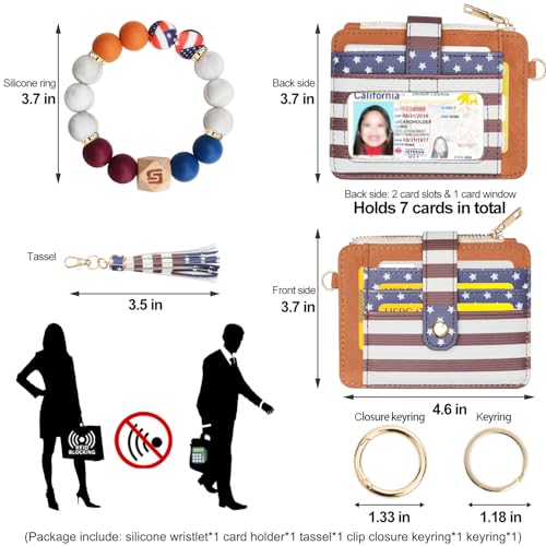 Image of COOLANS Silicone Bracelet Wristlet Wallet Credit Card Holder RFID ID Window Key Ring Tassel Slim Wallet Women Keychain Purse