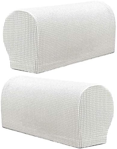 LERTREE 1 Pair Sofa Arm Slipcovers Elastic Sofa Armrest Protectors Removable Chair Sofa Armrest Covers (Cream White)