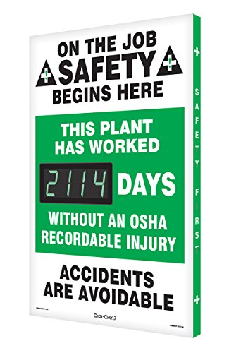 Accuform Sck114 Aluminum Digi-Day Electronic Scoreboard, Legend On The Job Safety Begins Here - This Plant Has Worked #### Days Without , 28  x 20  x 2  Depth, Green Black On White
