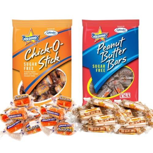 Atkinson's Sugar Free Classics Gift - Chick-O-Stick Nuggets & Peanut Butter Bars - Pack of 2, 3.75 oz. Bags, One Each Variety By Lyza's Sweets & Treats