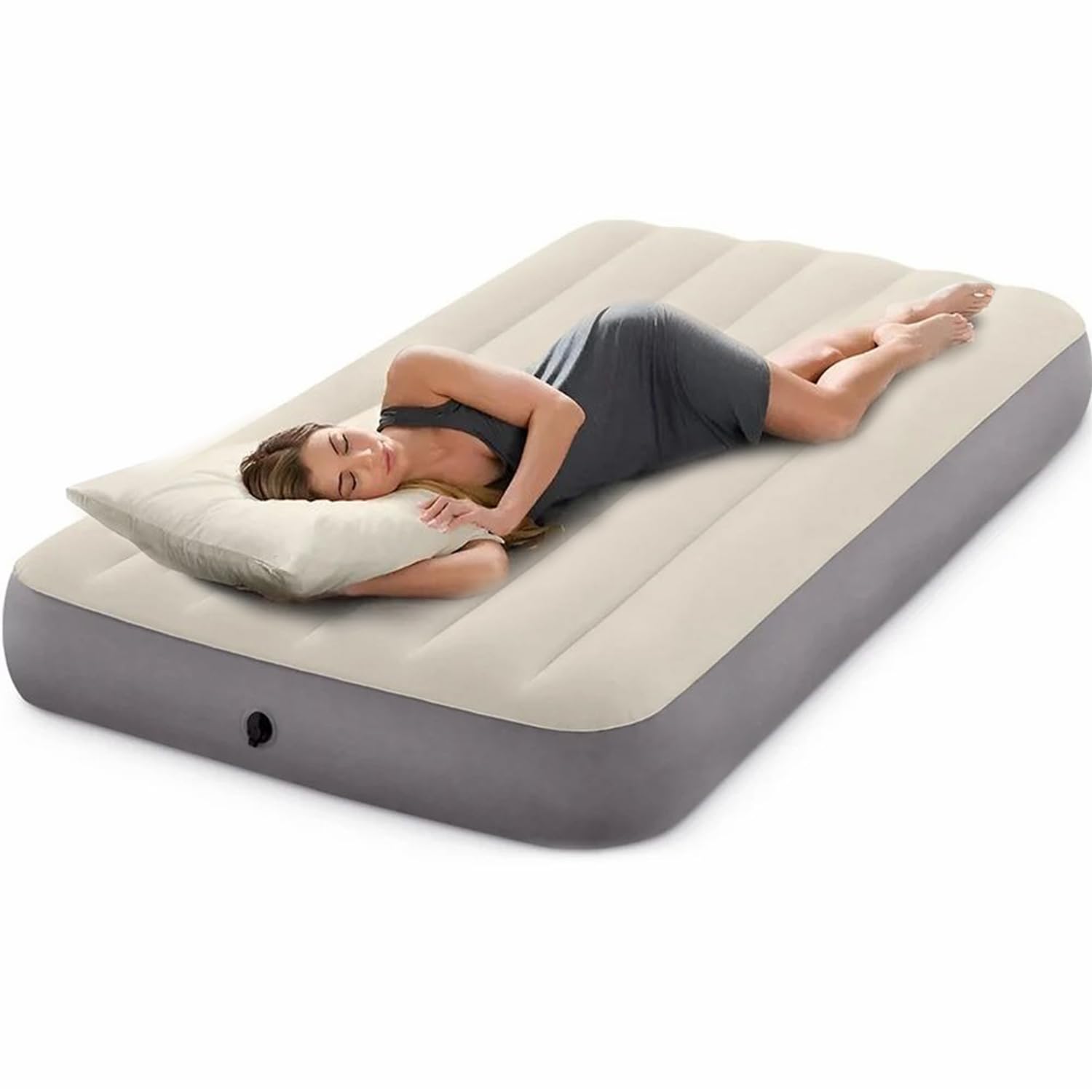 HACER Inflatable Air Bed Portable Mattress Quick Inflation/Deflation Blow Up Single Beds for Home Camping Travel (Beige)-image-49