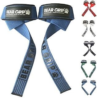 BEAR GRIP Straps - Premium Neoprene padded Heavy Duty double stitched weight lifting gym straps, Gel grip, 100% cotton, Extra long length