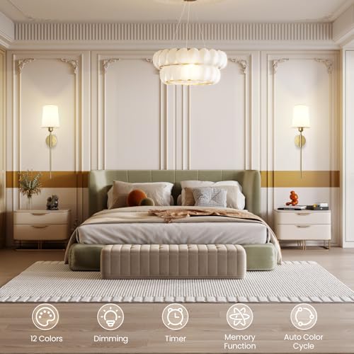 Image of Battery Operated Wall Sconce Set of 2 - Rechargeable Wireless Wall Lights with Remote, 15 Colors Dimmable Gold Sconces for Bedroom, Living Room, Hallway Decor