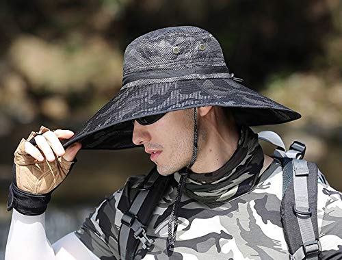 Image of HUAMULAN Wide Brim Sun Hats Men and Women Bucket Safari Fishing Hat for Hiking Garden Lawn Work Camping Outdoor