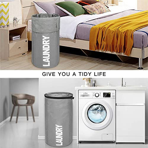 Wowlive Extra Large Foldable Laundry Bag Durable Laundry Basket Collapsible Laundry Hamper Backpack Laundry Liner Dirty Clothes Hamper Standing Waterproof Hampers For Laundry Dorm Room (Gray) #TOP2