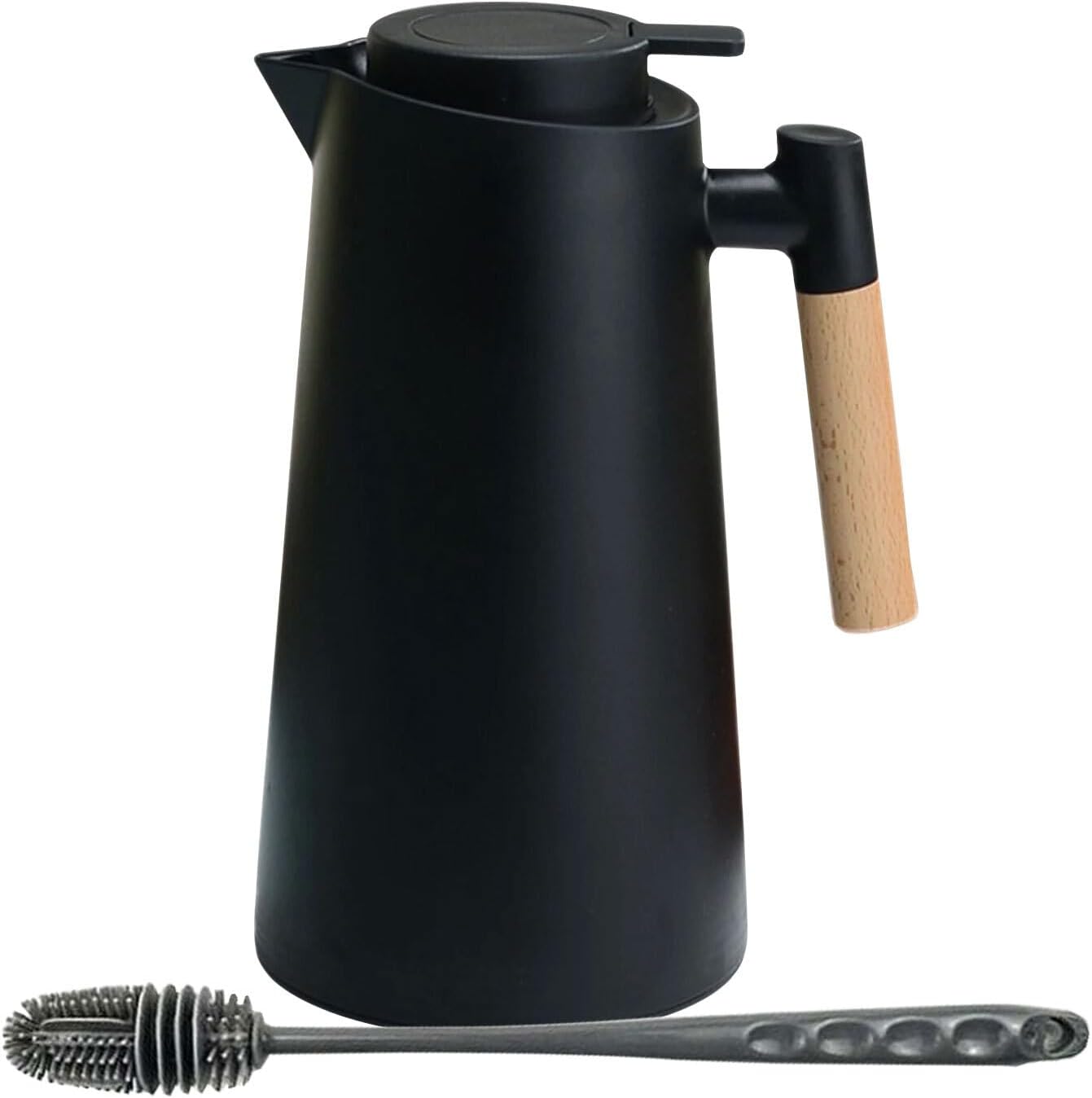 Coffee Carafe with Handle and Cleaner Brush - Coffee Carafe (urn)- Coffee Dispenser - 24 Hours Hot Double Walled Flask for Hot Water, Tea, Coffee - 33.81 Oz (1L) (Black)