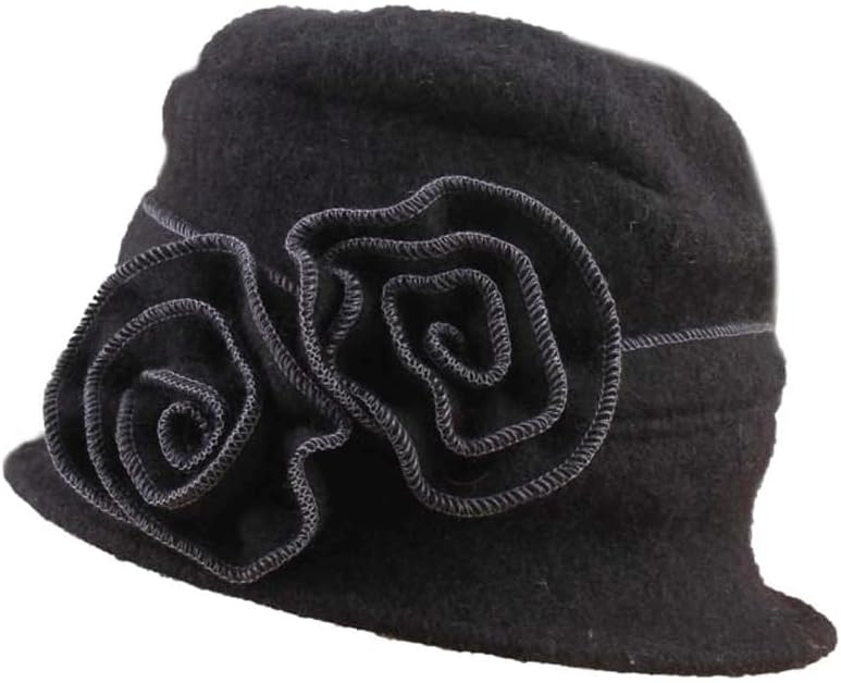 Women's Fall and Winter Casual Fisherman's Hat Felt Bowler Wrapped Rim Flowers Basin