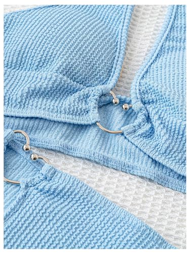 MakeMeChic Women's 2 Piece Cover Up Sets Halter Tie Back Heart Ring Beach Bathing Suit Coverup4