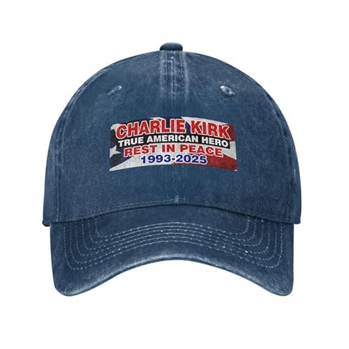 Charlie Kirk True American Hero Rest in Peace USA Flag Baseball Cap Unisex Trucker Hat for Men Women Navy Blue