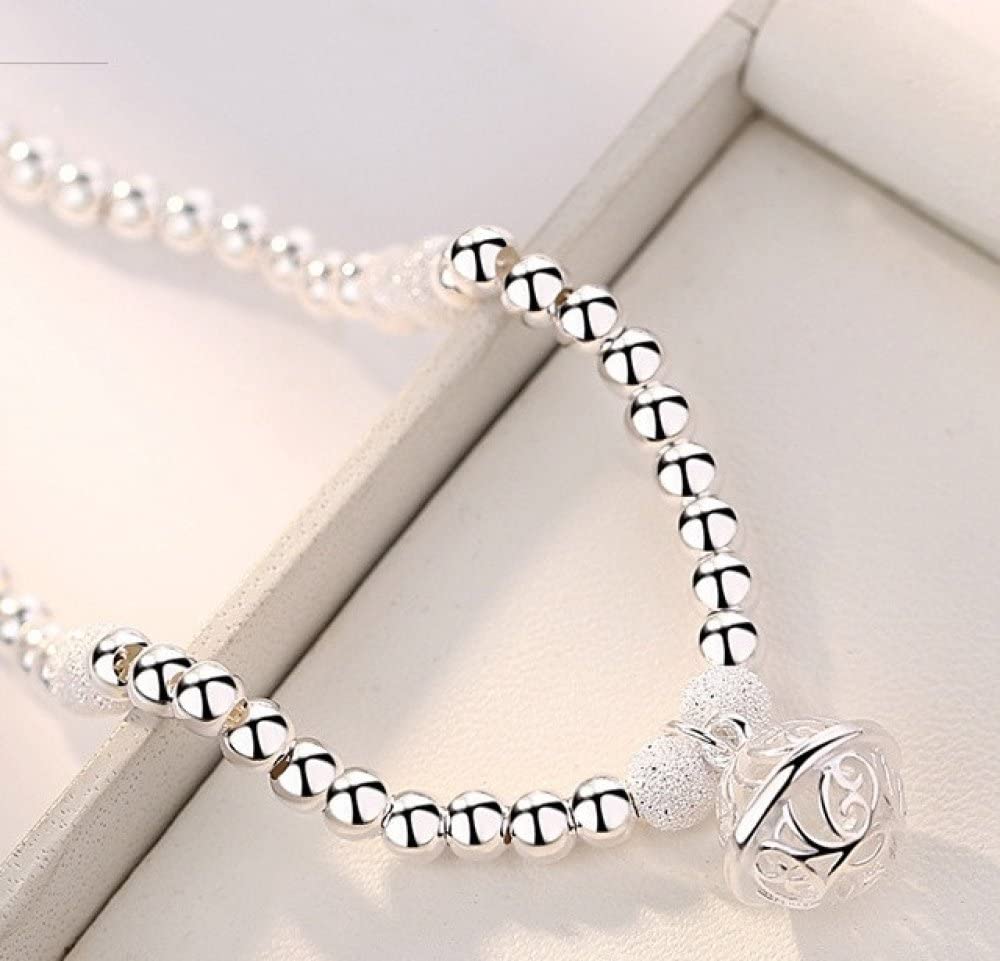 Armband Damen Silber,Sterling Silber Verstellbares Armband Runde Perlenkette Glocke Anhänger Freundschaftsarmbänder Geschenk S925 Silberschmuck Für Frauen Freundin Ehefrau