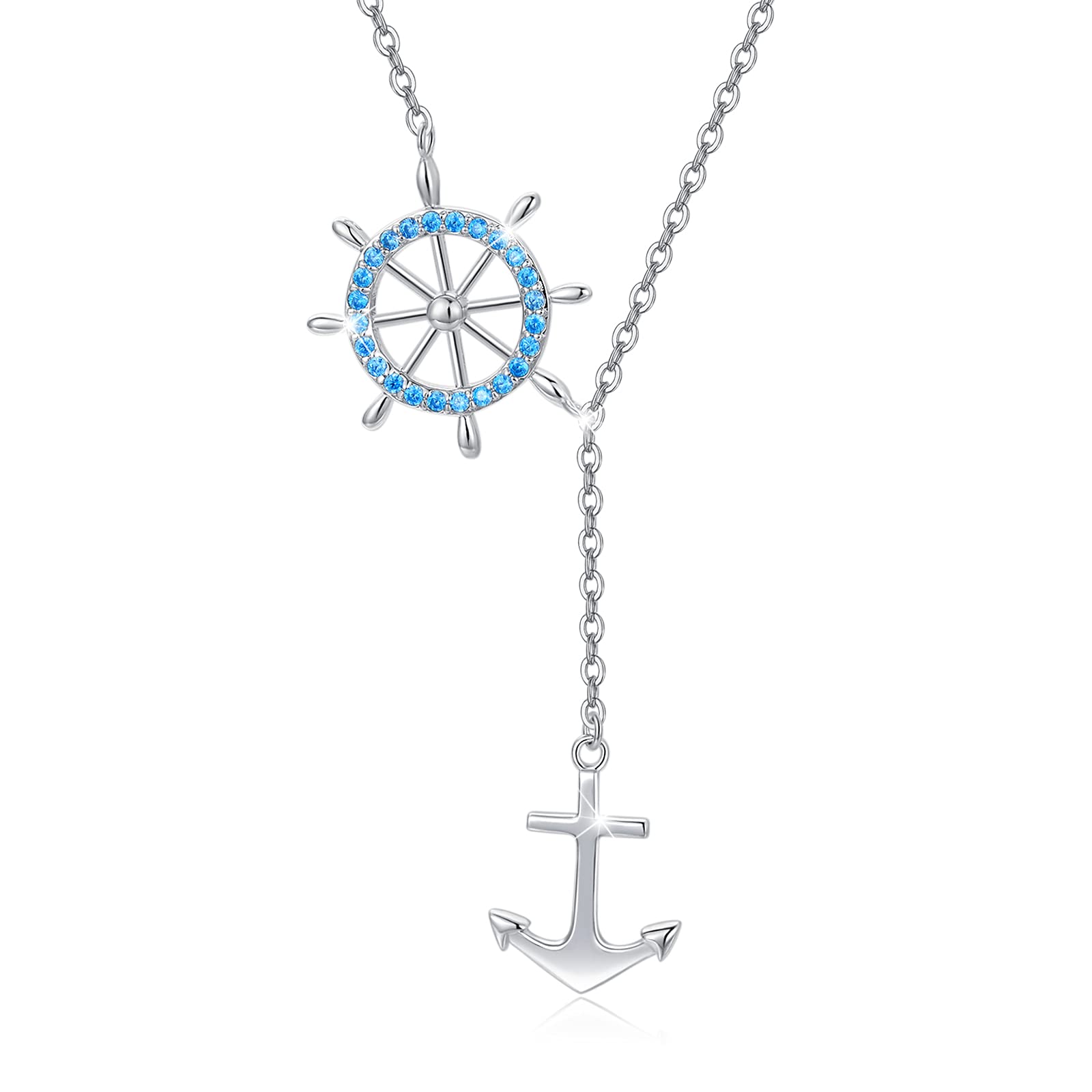 OHAYOO Anchor Y Shaped Necklace for Women 925 Sterling Silver Nautical Ocean Necklace Sailor Pendant Ocean Anchor Jewellery Gifts for Women Girls