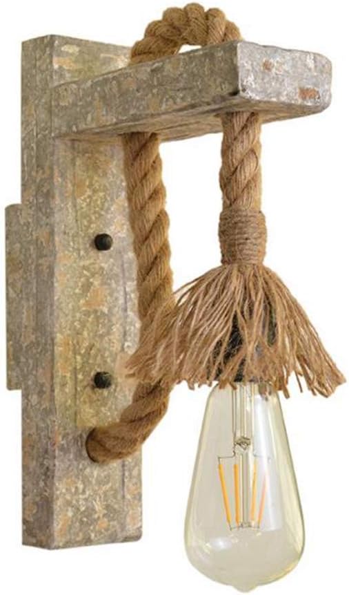E26 E27 Industrial Style Wooden Wall Light Hemp Rope Light for Living Room Bedside Table Corridor Cafe Bar(Bulb Included)