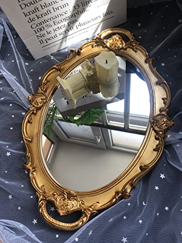 Schonee Schones Geschaft Decorative Mirror Tray, Makeup Jewelry Perfume Organizer，Vintage Oval Display And Serving Tray For Bedroom Living-Room Dresser Decor (14.6”X 9.8”) (Golden - Oval) #TOP6