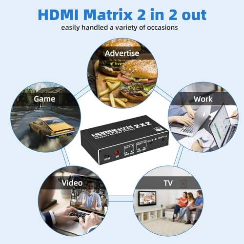 IVIVTOR 4K HDMI Switch 2 in 2 Out - HDMI Matrix 2x2 4K@60Hz mit IR-Fernbedienung unterstützt Dolby Digital Ultra 4K@60Hz 3D YUV 4:2:0 HDCP 1.4 Plug & Play für PS5 PC TV Beamer（Keine PC-Erweiterung）