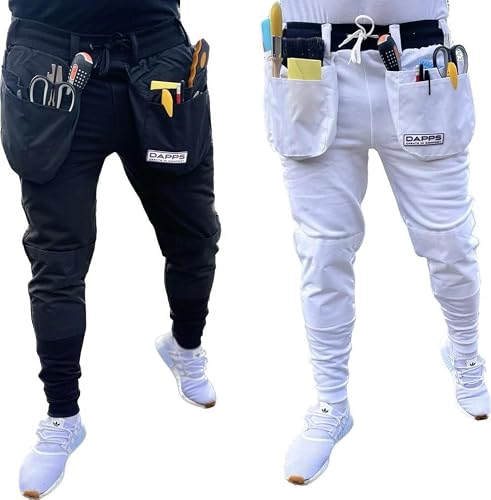 Image of Work Joggers Fleece Lined Jogging Bottoms Tracksuit with Knee Pad Pockets Tool Pockets Zip Pockets Cargo Combat Work Trousers (UK, Alpha, S, M, Regular, Regular, White)