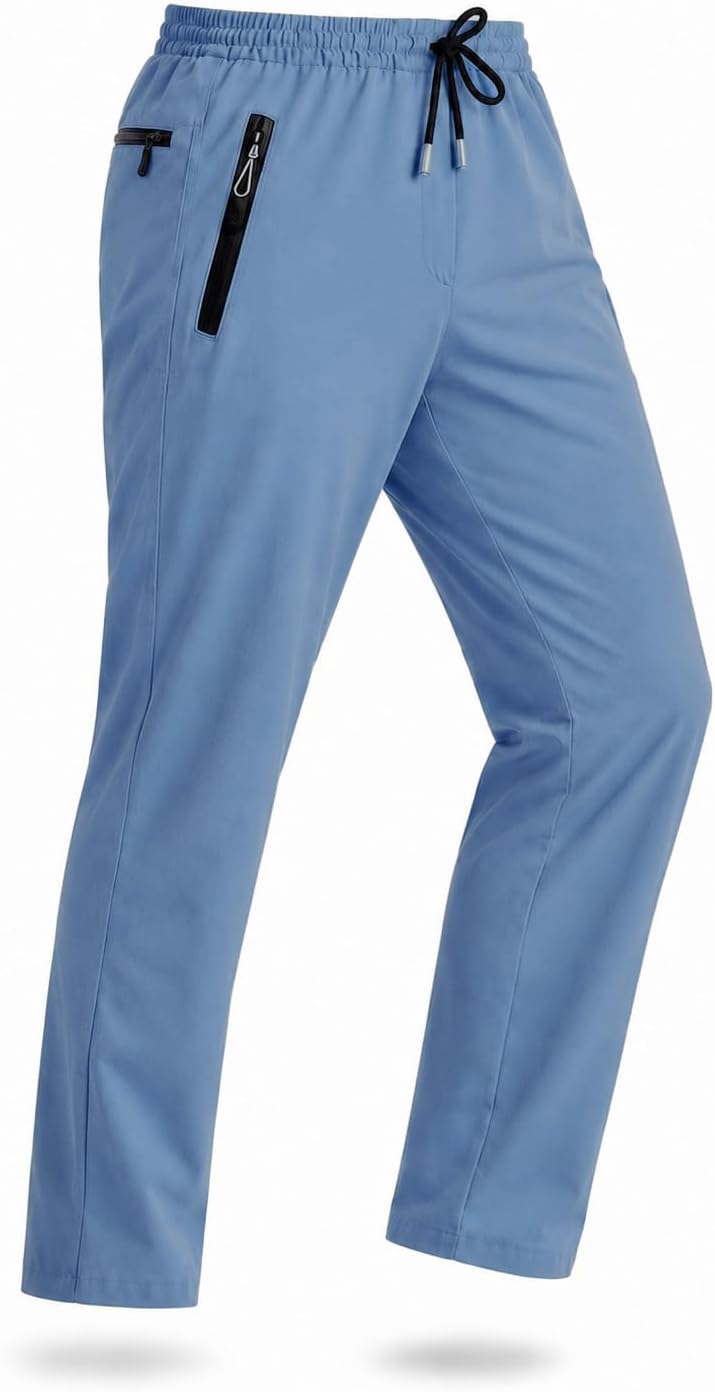 Men's Lightweight Athletic Pants Quick Dry Water Resistant Hiking Workout Joggers with Zipper Pockets