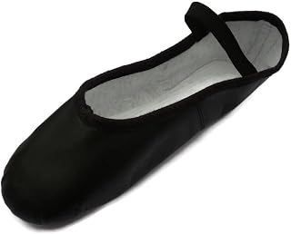 Roch Valley Ophelia Leather Ballet Shoes Full Suede Sole Pre-Attached Elastics New Improved Sizing! (5 EUR 38 (Adult), Black)