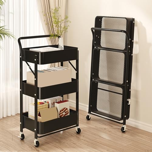 Chariot de rangement pliable polyvalent à étagères et poignées pour la maison - 8