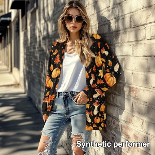 Image of Fall Maple Leaf Cardigan Sweaters for Women Long Sleeve Cardigan Soft Drape Open Front Dusters V-Neck Jackets Dressy