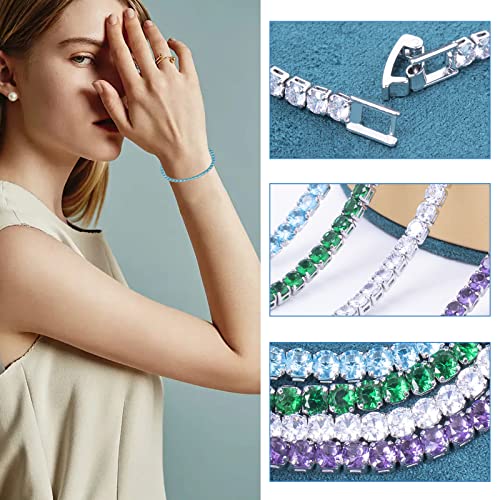Wtian 18K White Gold Plated Cz Fashion 3Mm Cubic Zirconia Classic Tennis Charm Bracelet For Women Men Boys And Girls Size 7 Inch (Purple) #TOP2