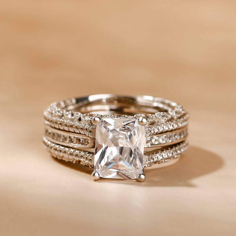 Jeulia Engagement Wedding Ring Set for Women 925 Silver 5.2 Carat Radiant Cut Cubic Zirconia Promise Anniversary Rings with Side Stones… 6