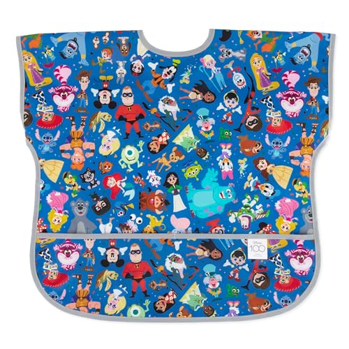 Image of Bumkins Disney Short Sleeve Bib for Girl or Boy, Toddler and Kids for 1-3 Years, Large Size, Essential Must Have for Junior Children, Eating, Mess Saving Soft Fabric Apron, 100 Magical Celebration
