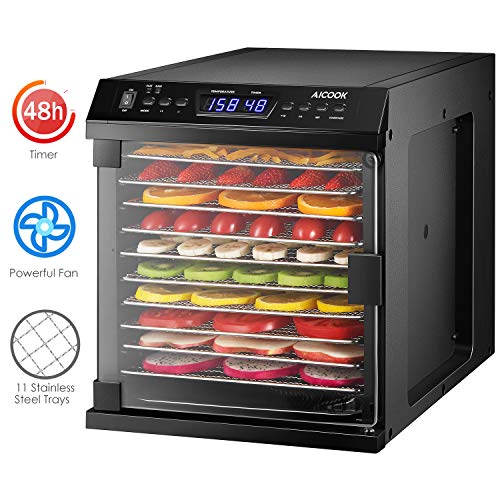 Aicook Dehydrator, Premium Food Dehydrator Machine with 11 Stainless Steel Trays, 48hour Digital