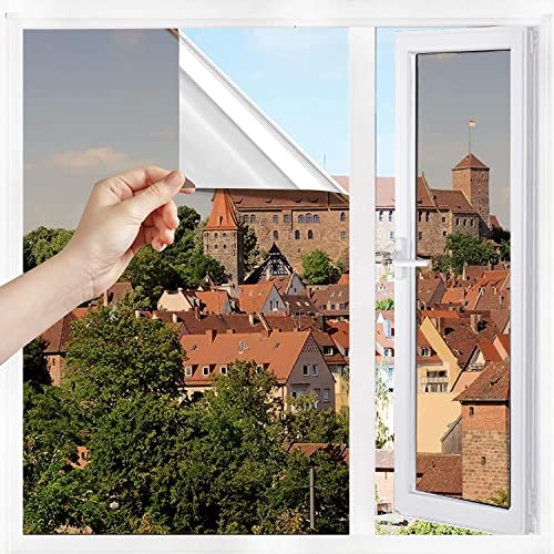 Film Miroir Fenêtre sans Tain Anti Chaleur Anti-Regard Contrôle de la Température Protection de la Vie Privée Film Adhésif Réfléchissant pour Fenêtre...
