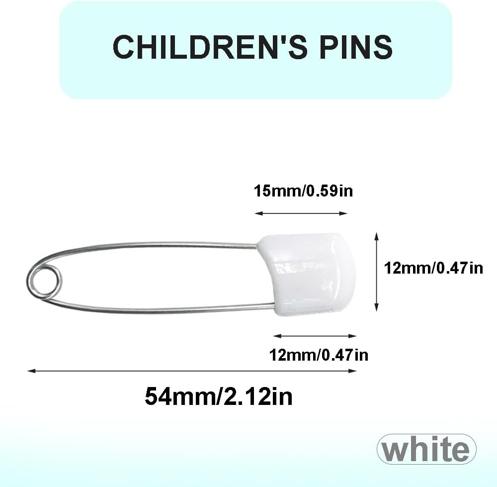 50 Pcs Safety Pins Nappy Pins Plastic Head Safety Pins with Safe Locking (White)