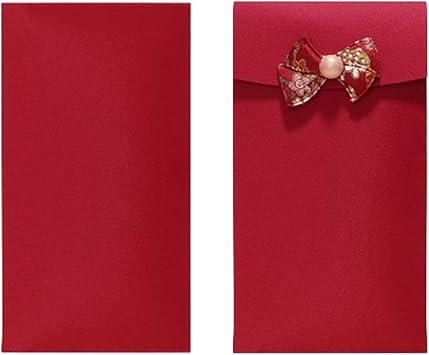 2 Pack Chinese Red Envelopes w/3D Fabric Flower/Bow Decoration Spring Festival Hong Bao Lucky Money Gift Cash Red Packets for Birthday Wedding