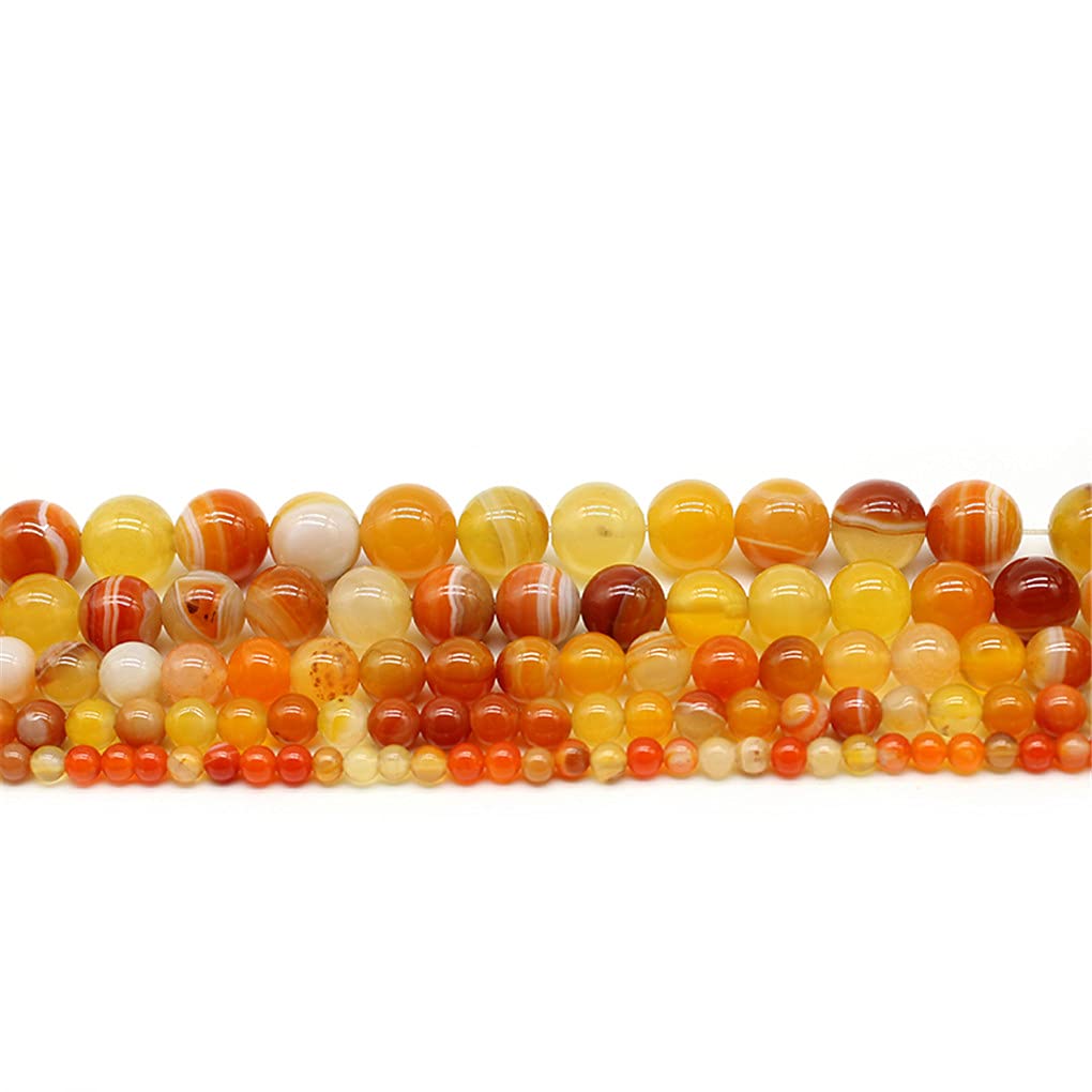 Perles d'agate rayée orange naturelle pour fabrication bijoux et collier DIY 15 pouces