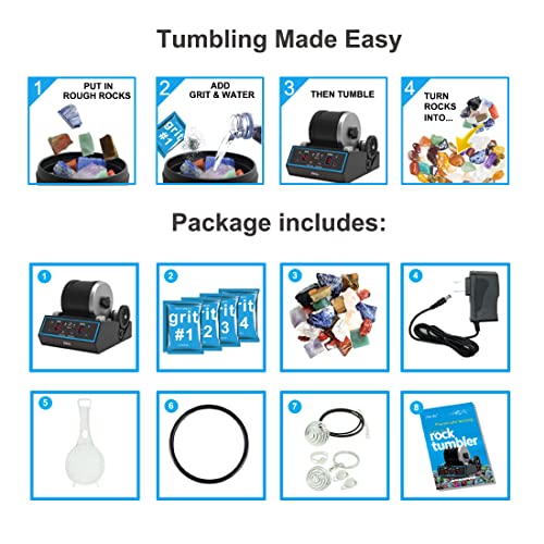 Professional Advanced Rock Tumbler Kit, Include Rough Gemstones, 4