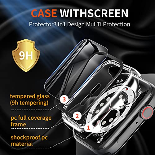 Image of LK Case for Apple Watch SE3 /SE2 /SE 44mm Series 6 /5 /4 with Screen Protector | 2Pack Touch Sensitive Ultra-Thin Bumper Full Protective Cover Hard PC Case Tempered Glass for iWatch 44mm, Clear
